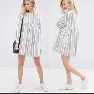 ASOS Long Sleeve Smock Dress in Natural Stripe